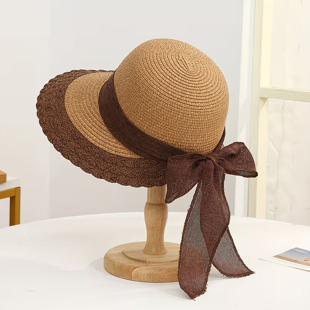 Bucket Hat Straw - Grand chapeau de paille à nœud