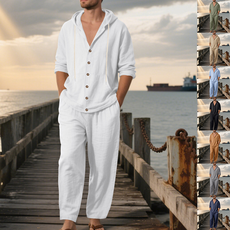 Linen Shirt Breathable - Ensemble décontracté 2 pièces pour homme